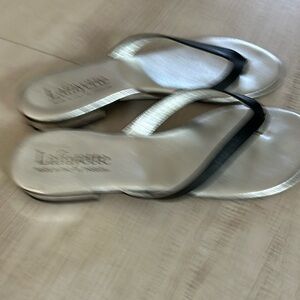 Silver and black leather sandals
